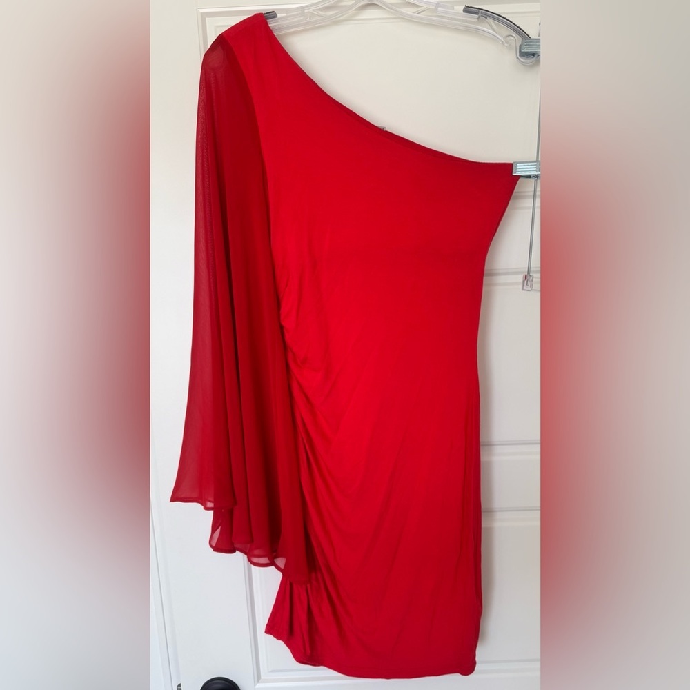 ASOS One Shoulder Red Ruched Mini Dress Size 4‎ Valentines Core Formal EUC!